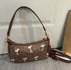 New C oach X Peanuts Teri Shoulder Bag Tan Brown Snoopy Print Signature Canvas