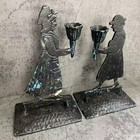 Pair Of Vintage Cast Iron Quaker Candle Holder Couple Silhouette Early Americana