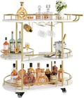 3 Tiers Rotate Gold Metal Bar Serving Cart With Wine Rack Glass Holder 360  wheel