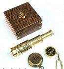 Nautical Telescope Compass Vintage Brass Chrome Nautical Wooden Box