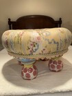 Vintage Mackenzie Childs Tufted Seat Ottoman Footstool   Decorative Ceramic Legs