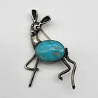 Beautiful Old Pawn Navajo Sterling Silver Turquoise Fawn Deer Brooch Pin