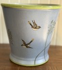 Vtg Hand Painted Ceramic Bird Planter Cachepot Blue Green Country Cottage Pot