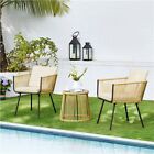 3-piece Outdoor Wicker Bistro Set W  2 Chairs   Tempered Glass Top Side Table