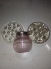 Lot Of 3 Vintage Flower Frogs 1 Clear Glass 1 Champagne Glass And 1 Cage Metal