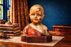 Amazing Carved Wood Painted Antique Infant Baby Bust Statue Sculpture Santos