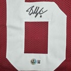 Framed Autographed signed Baker Mayfield 35x39 Oklahoma Red Jersey Beckett Coa