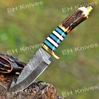 Custom Made Damascus Steel Hunting Skinner Knife  stag Antler Handle 4442