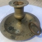 Antique Ornate 19th Century Brass Chamberstick Candle Holder Etched Brass Design