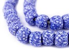 Blue   White Fused Recycled Glass Beads 18mm Ghana African Round Large Hole