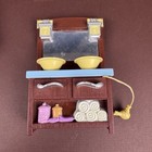 Vtg Fisher-price Loving Family Dollhouse Lot Bathroom Flip Table Vanity Grill