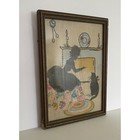 Vintage Hand Embroidered Silhouette Victorian Women Cat Framed Wall Folk Art 20t