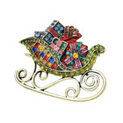 Christmas Brooch Sleigh Full Of Gifts Crystal Rhinestone Pin And Gold Cloth Bag