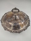 Vintage Silver Plated Covered Serving Bowl Dish 11    Ornate Floral Footed Lid