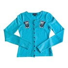 Sourpuss Sweater  Womens Xs  Turquoise Blue With Black Cats Halloween Bust 28   