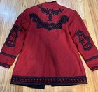 Chaqueta Red And Black Ornate Wool Coat Size M Guatemala Wool 1970   s