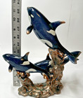 Orca Killer Whale Family Sculpture Resin Nautical Ocean Decor Bronze Base 11 5   