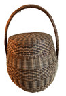 Antique Barrel Shaped Asian Basket With Lid And Handle 14    X 12   