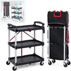 3-tier Folding Rolling Utility Cart 165lbs Collapsible Service Tool Cart Handles