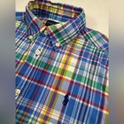 Ralph Lauren Boys Short Sleeve Plaid Button Up Shirt 6 Preppy Classic Navy Pony