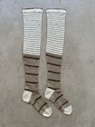 1910s 20s Edwardian Striped Tall Cotton Knit Stockings Sporting Sock Repairs Vtg