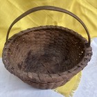 Antique Hand-woven Wood Splint Basket  Steam-bent Ash Handle