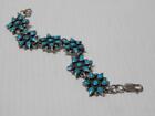 Superb Vintage Navajo Indian  Sterling Silver Cluster Turquoise Link Bracelet