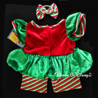 Build-a-bear Striped Girl Elf Outfit  Bow Teddy Red   Green Christmas Clothes