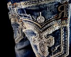  250 Mens Rock Revival Jean  tate  Volcano Leather Inserts Faux Straight 33 X 31