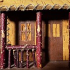 Vintage Folk Art Birch Bark   Twig Rustic Cabin With Porch Chimney
