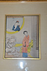 Antique Japanese Framed Geisha Ink Watercolor Painting On Silk Matting12 x10   2
