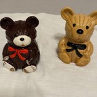 Vintage Otagiri Teddy Bear Ceramic Honey Jam Pot Pair W Tan Weave Japan  taiwan