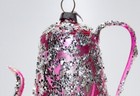 Antique Hand-blown Glass Pink Pitcher Design Glittered Christmas Ornament Rare