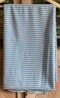 1970s Vintage Textile Blue White Stripe Ribbed Poly Knit Fabric 57   x 87    Euc