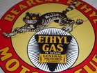 Vintage Bearcat Ethyl   General Motors Cat 11 3 4  Porcelain Metal Gasoline Sign
