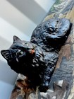 Awesome Vintage Black Persian Cat Cast Iron Door Stop Marked See Pics 