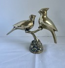 Vintage Brass Pair Of  Cardinal Birds Perched On A Branch 6-3 4  Tall