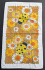 Vintage 70s Yellow Daisy Ladybug Hand Towel Retro Floral Flower Power Craft