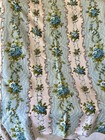 Vintage French Cottage Roses Floral  Ribbon Cotton Fabric    Blue Olive Green