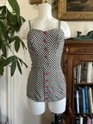 Vintage 1950s Playsuit Swimsuit Romper Sunsuit Cotton Gingham Black   White 28w