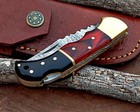 Damascus Handmade Back Lock Folding Pocket Knife Camping Hunting Knife Wid Pouch