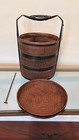 Vintage Chinese Wedding Tiffin Basket 3-tier Woven Rattan Bamboo Wood Lacquered