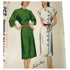 Vtg 1946 Simplicity 1887 Sewing Pattern Shirtwaist Dress Size 16 Button Front