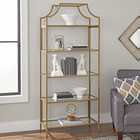 5-shelf Gold Open Bookcase 71    Display Etagere Metal   Glass Living Room Shelf
