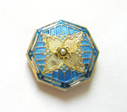 Antique Hatpin White Enamel Flower With Pearl Blue Background