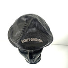 Harley Davidson Hat M Black Leather Cabbie Newsboy Cap Bar Shield Medium