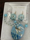 Lee Sands Necklace  Earrings Inlay Shell Turquoise Blues Nib