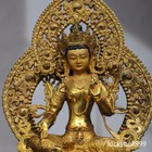13 4  Antique Tibetan Buddhism Temple Bronze 24k Gilt Green Tara Buddha Statue