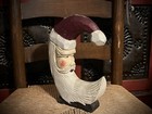 Primitive Christmas Carved   Painted Wood Crescent Moon Santa Claus W Mica Snow