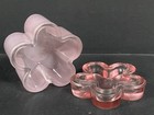 Vintage Art Glass Powder Jar Trinket Box With Lid  Pink Floral Shape